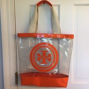 Tory Burch Orange and Clear Vinyl Beach Tote